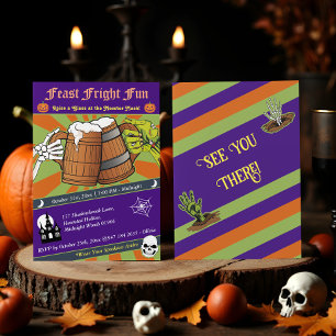 Invitación Fun Retro Skeleton y la fiesta de Halloween de zom