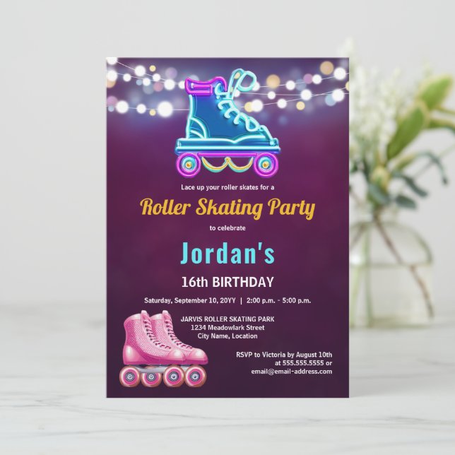 Invitación Fun Roller Patinaje Fiesta de cumpleaños (Anverso de pie)