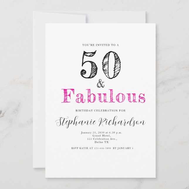 Invitación Fun Script Fifty and Fabulous 50th Birthday Party (Anverso)