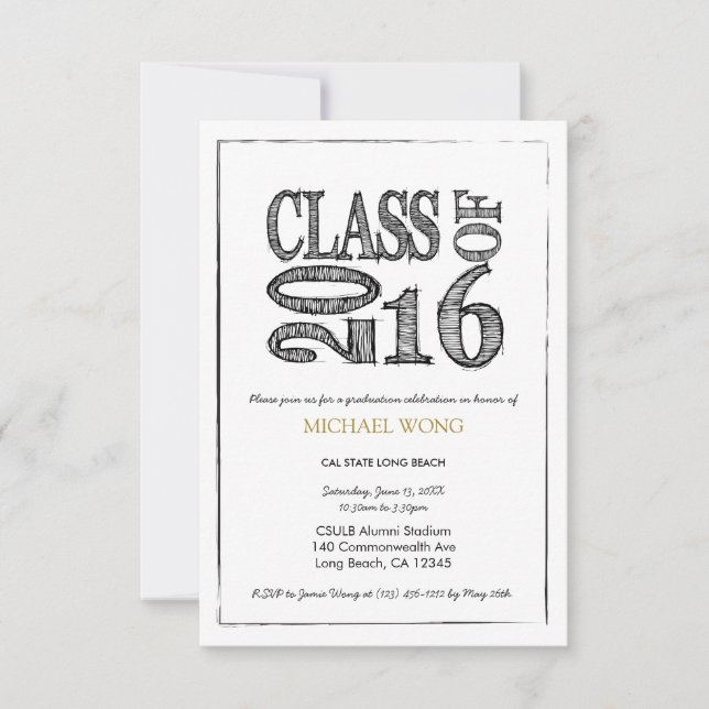 Invitación Fun & Simple Pen Sketch Class de 2016 (Anverso)