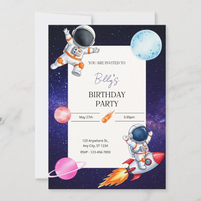 Invitación Fun Spaceman & Rocket Child's birthday invitation (Anverso)
