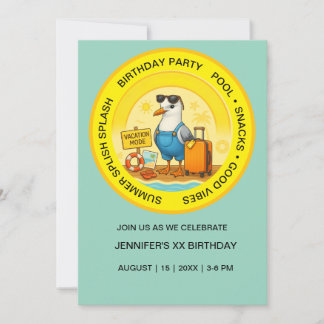 Invitación fun sunny destination seagull beach birthday
