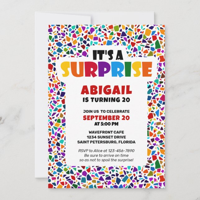 Invitación Fun Surprise Colorful Birthday (Anverso)