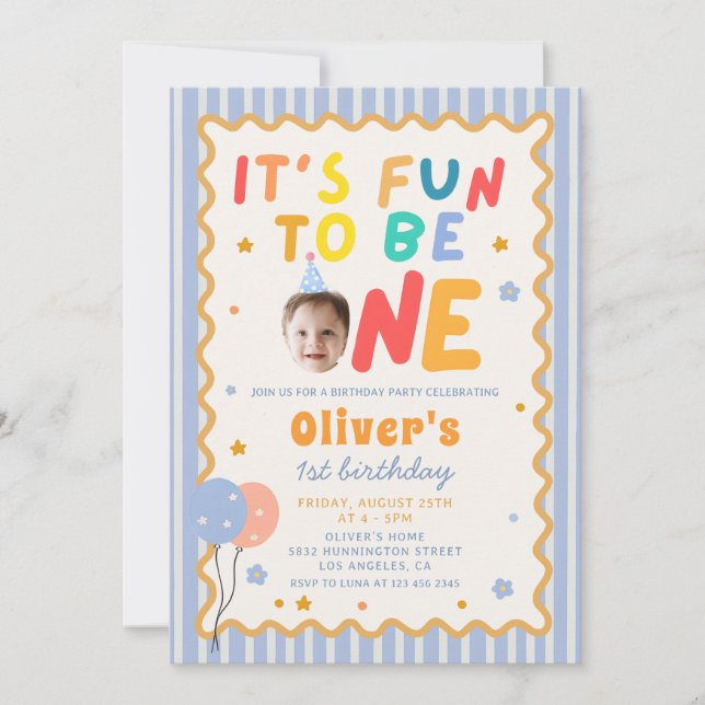 Invitación Fun To Be One Photo Colorful 1st Birthday (Anverso)