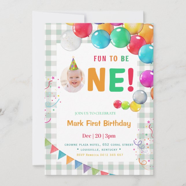 Invitación Fun to Be One Photo First Birthday (Anverso)