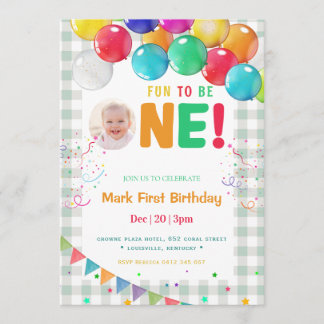 Invitación Fun to Be One Photo First Birthday part 