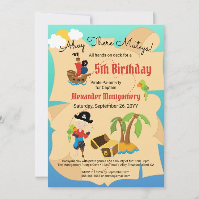 Invitación Fun Treasure Map Personalizado Pirate Boy Birday P (Anverso)