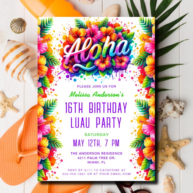 Invitación Fun tropical Aloha Birthday Luau Fiesta (Subido por el creador)
