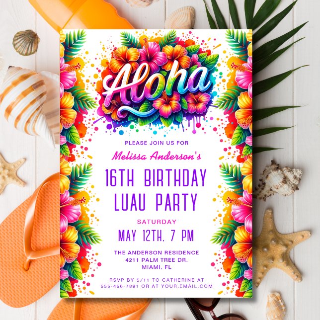Invitación Fun Tropical Aloha Birthday Luau Fiesta (Subido por el creador)