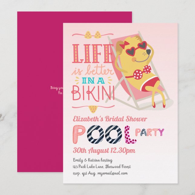 Invitación Fun Tropical Flamingo Fiesta Pink Blue Moderno (Anverso / Reverso)