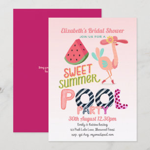 Invitación Fun Tropical Flamingo Fiesta Pink Blue Moderno