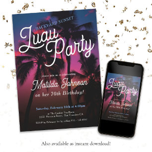 Invitación Fun Tropical Sunset Luau Fiesta 70 cumpleaños