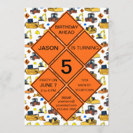 Invitación Fun Unique Construction Zone Road Rótulos Cumpleañ