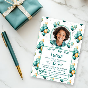 Invitación Fun Verde azulado Balón Cumpleaños