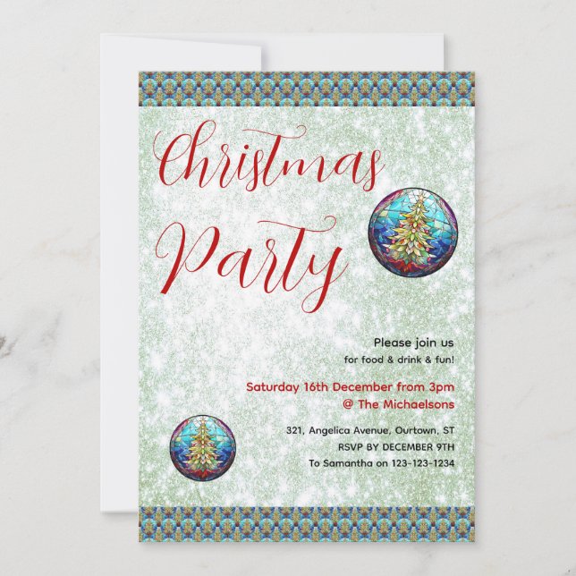 Invitación Fun Vibrant Vidrio Manchado Árbol de Navidad Baubl (Anverso)