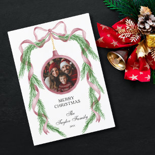 Invitación Fun Vintage Photo Pink Ribbon Feliz Navidad