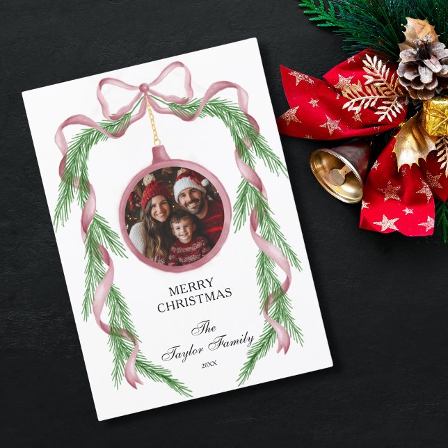 Invitación Fun Vintage Photo Pink Ribbon Feliz Navidad (Subido por el creador)