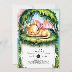 Invitación Fun Watercolor Dragon Cumpleaños