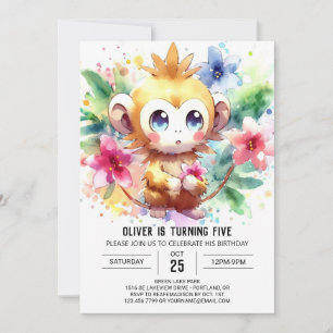 Invitación Fun Watercolor Mono Cumpleaños
