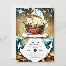 Fun Watercolor Treasure Pirate Cumpleaños