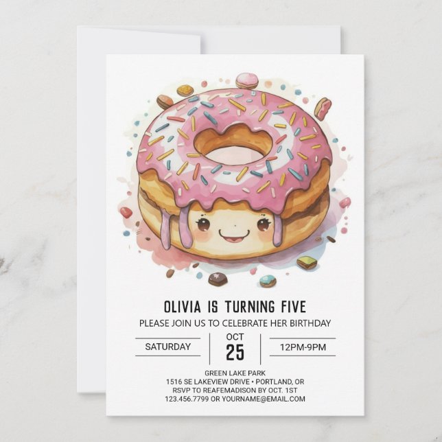 Invitación Fun Whimsical Donuts Cumpleaños (Anverso)