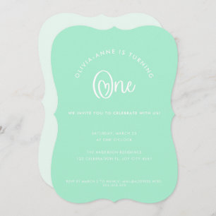 Invitación Fun Whimsical Mint Heart Script First Birday