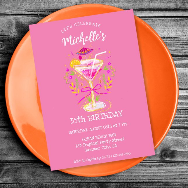 Invitación Fun Whimsical Summer Cocktail Fiesta de cumpleaños (Subido por el creador)