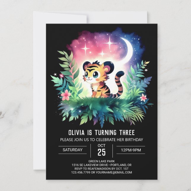 Invitación Fun Whimsical Tiger Birday (Anverso)