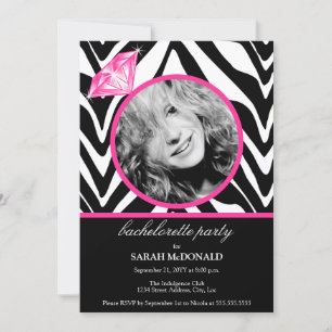 Invitación Fun Zebra Print & Diamond Photo Bachelorette Party