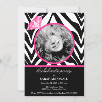 Invitación Fun Zebra Print & Diamond Photo Bachelorette Party