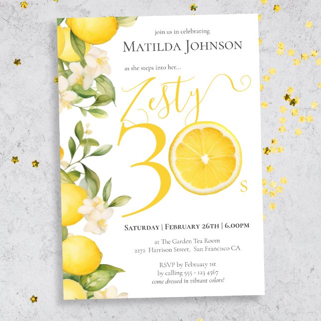 Invitación Fun Zesty Lemon 30th Birthday Fiesta (Mockup view)