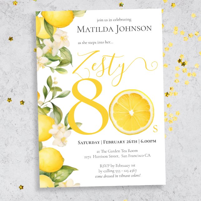 Invitación Fun Zesty Lemon 80th Birthday Party (Mockup view)