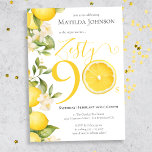 Invitación Fun Zesty Lemon 90th Birthday Party<br><div class="desc">Invitación a la fiesta de cumpleaños 90 de Fun Zesty Lemon. ¡Enciende tu celebración con nuestro tema de la fiesta de cumpleaños de cumpleaños de los adultos de Limón Zesty! Con energía y vitalidad, este animado diseño prepara el escenario para una reunión llena de diversión. Desde los vivos tonos amarillos...</div>