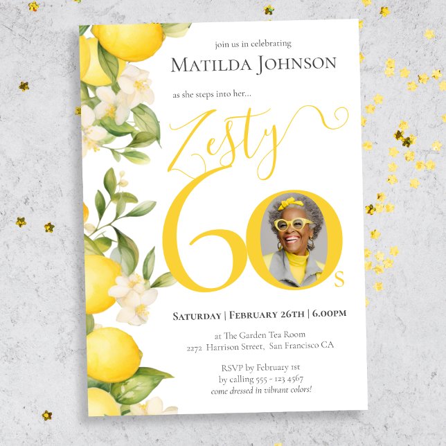 Invitación Fun Zesty Lemon Photo 60th Birthday Party (Mockup View)