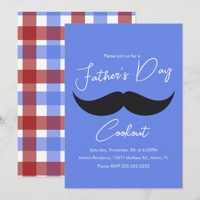 Invitación Funda azul de bigote de galletas del día del padre (Anverso / Reverso)