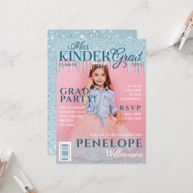 Invitación Funda de la revista Miss Kinder Grad Blue Purpurin (Anverso/Reverso In Situ)