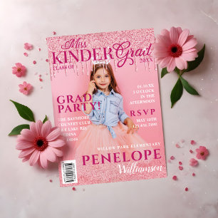 Invitación Funda de la revista Miss Kinder Grad Purpurina Ros