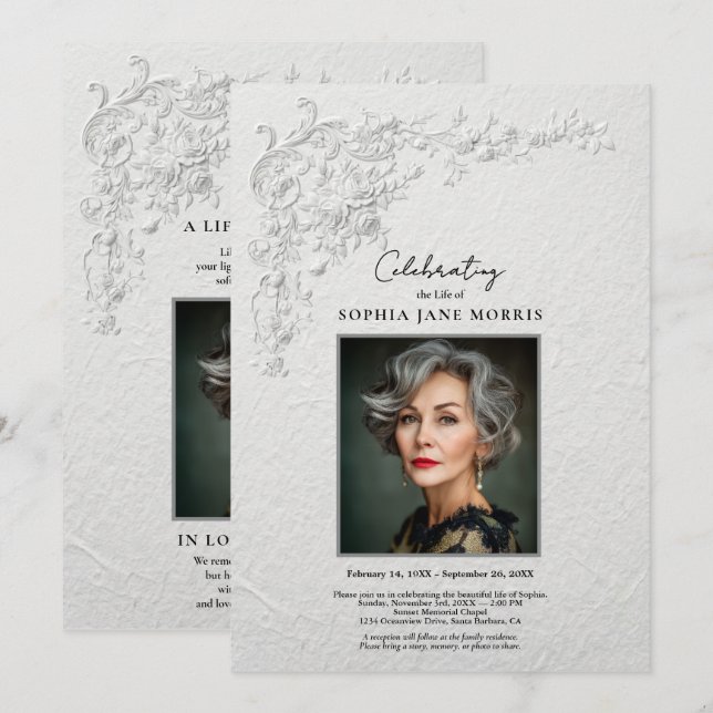 Invitación Fúnebre Floral con Relieve Falso (Anverso / Reverso)