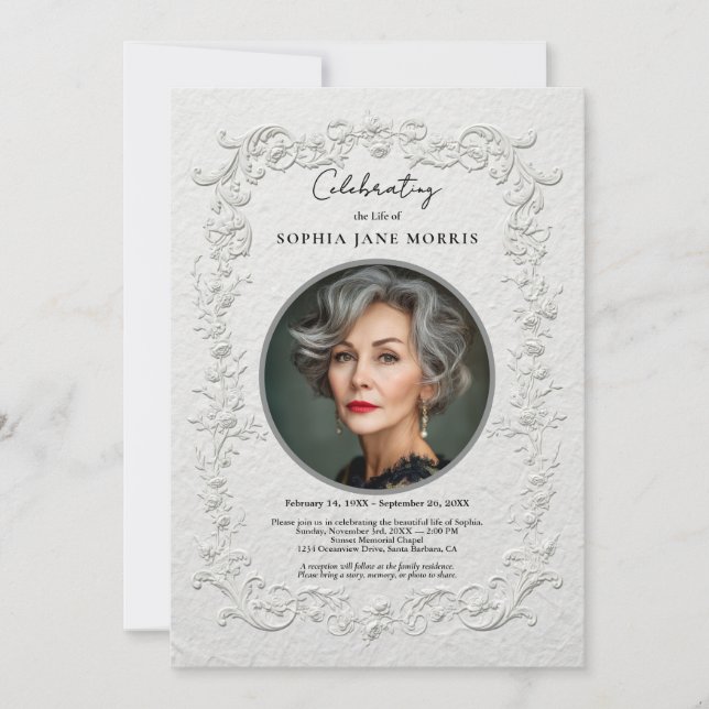 Invitación Fúnebre Floral con Relieve Falso (Anverso)