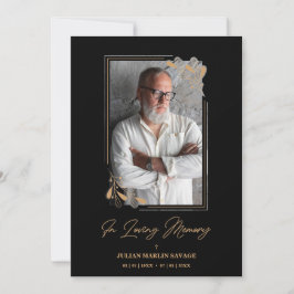 Invitación Funeral Black Fake Golden Branches Photo Remember