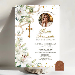 Invitación Funeral Católica Rosario Floral Lirio B