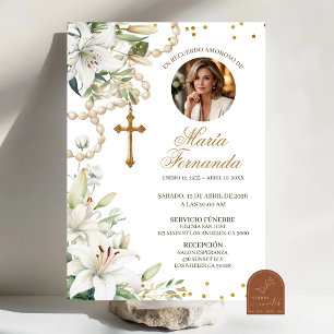 Invitación Funeral Católica Rosario Floral Lirio B