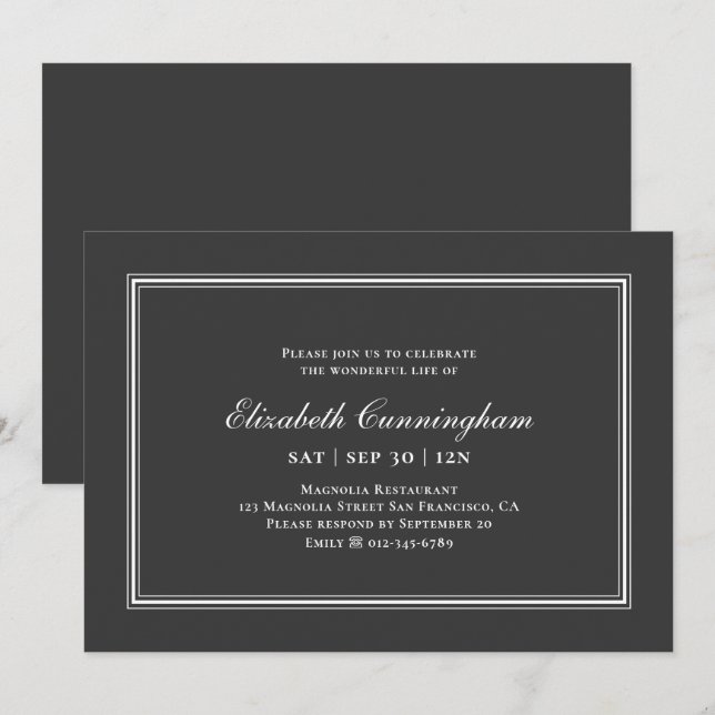 Invitación Funeral conmemorativo clásico y elegante (Anverso / Reverso)