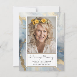 Invitación Funeral conmemorativo de fotos azules y doradas Ke