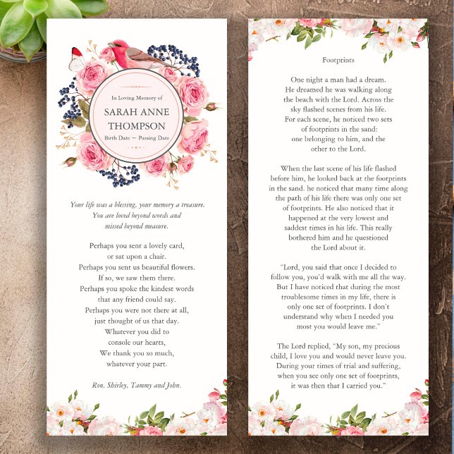 Invitación Funeral conmemorativo de las huellas de la simpatí (Funeral Memorial Footprints funeral thank you card)