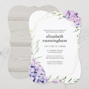 Invitación Funeral conmemorativo Hydrangea Lilac Floral Geomé