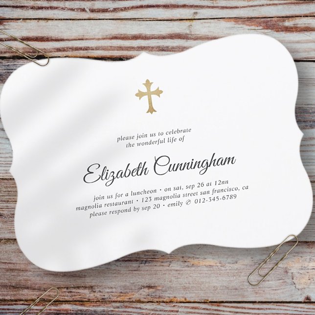 Invitación Funeral conmemorativo moderno con la Cruz de Oro F (Subido por el creador)