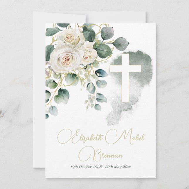 Invitación Funeral Cristiano Elegante Rosa Floral (Reverso)