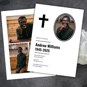 Invitación Funeral Cristiano Simple Moderno Blanco y Negro