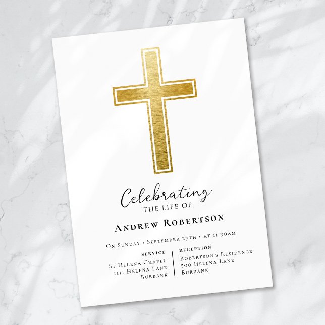 Invitación Funeral cruzado de Relieve metalizado dorado (Subido por el creador)